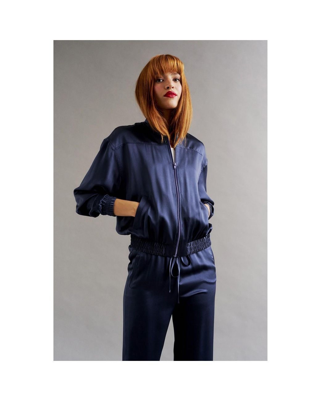 The Summer Edit Blue Poppy Silk Bomber Jacket