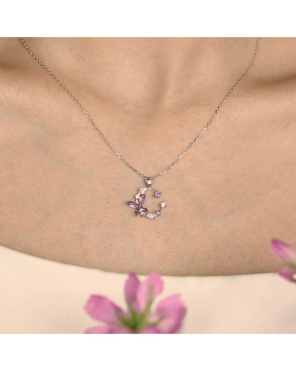 Azura Jewelry New York Metallic Monarch Butterfly Amethyst Opal Necklace Vermeil