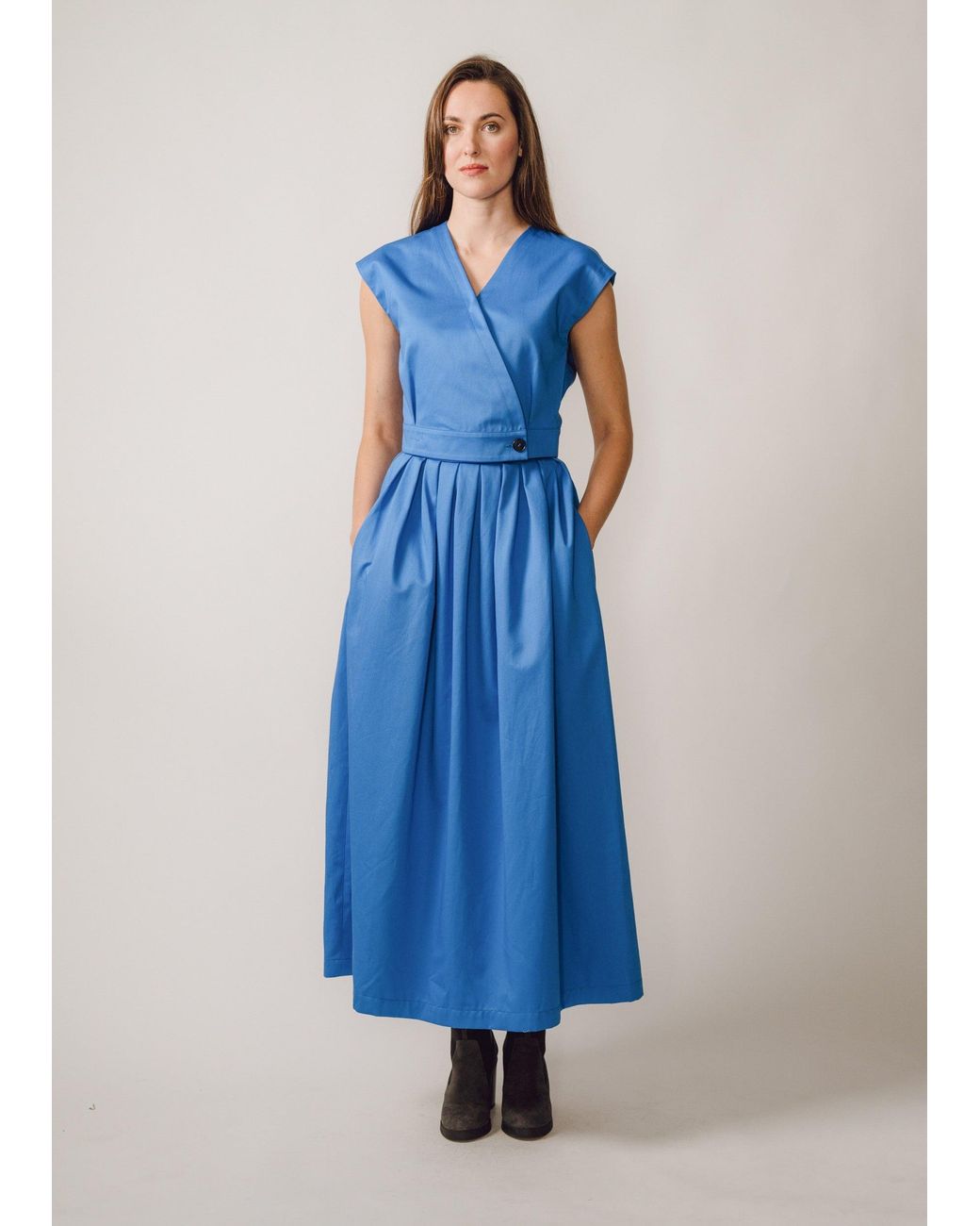BEIRA Blue Anna Full-Length Cornflower Pleated Cotton Skirt