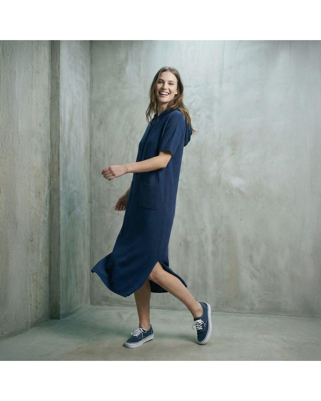Zenzee Blue Cotton Hoodie Dress