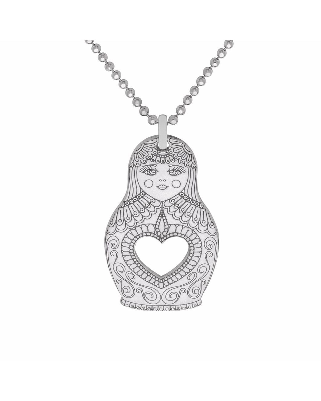 CarterGore Metallic Silver Russian Doll Pendant Necklace Medium