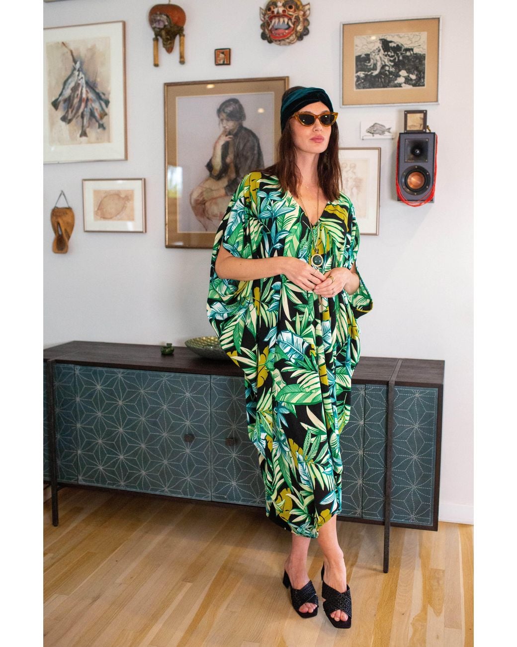 Jennafer Grace Green Canopy Noir Caftan
