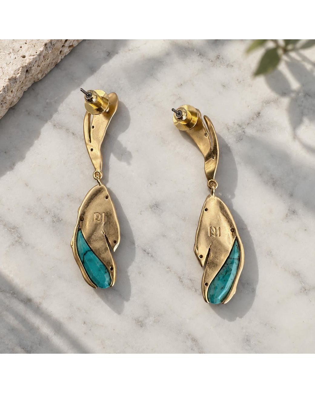 Rare Matters Jewelry Metallic Sculptural Leaf Drop Cz Organic Earrings