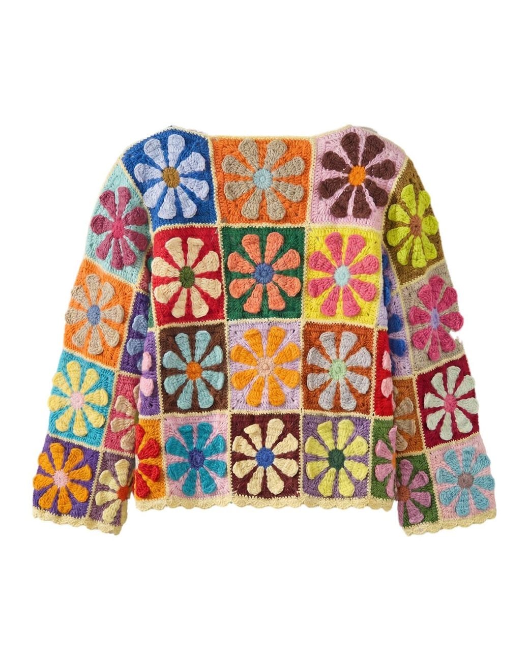 Ana Chic Multicolor Flower Square Handmade Crochet Jumper