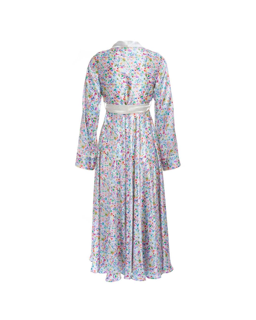 Sofia Tsereteli Blue Silk Robe With Watercolor Motif