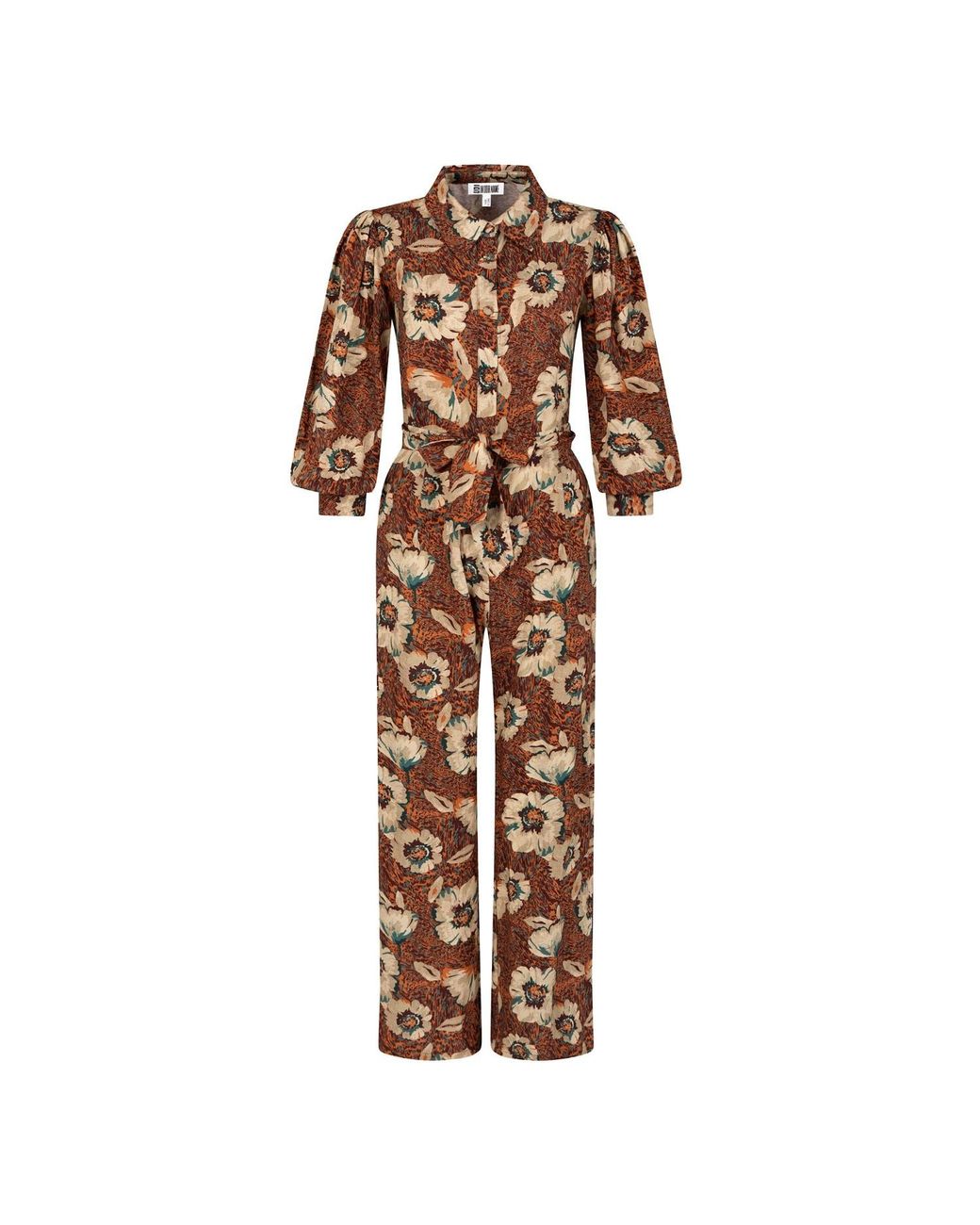 IN OUR NAME Brown Olmoti Long Sleeve Floral Print Jumpsuit