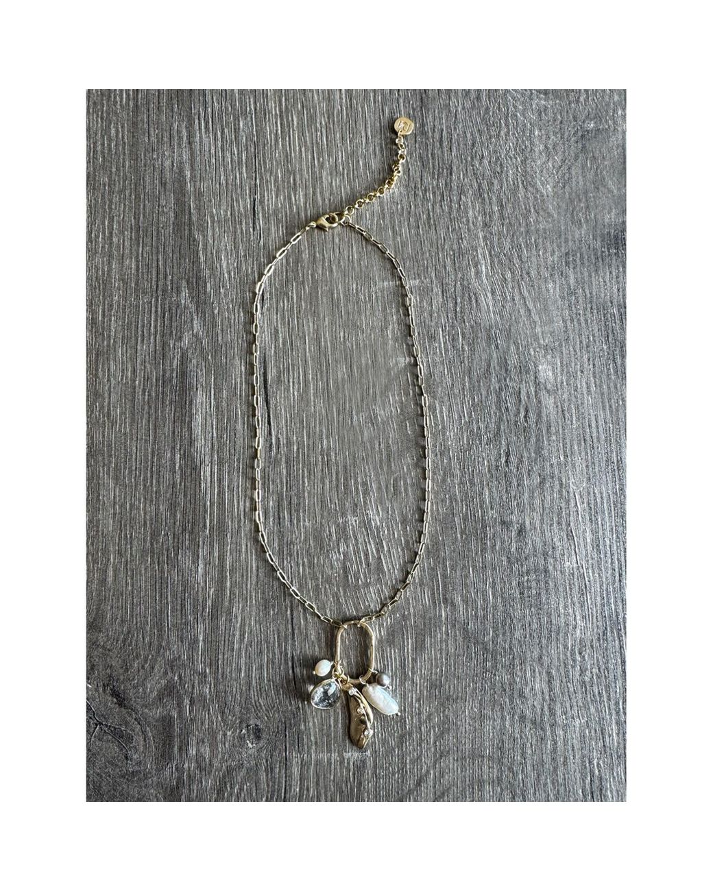 Rare Matters Jewelry Metallic Radiance Charm Natural Biwa Pearl Smoky Quartz Necklace