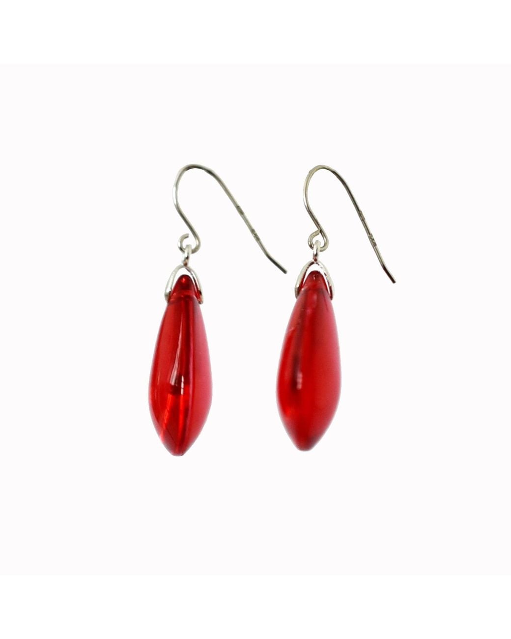 Laura Daili Red Ruby Teardrop Glass Earrings