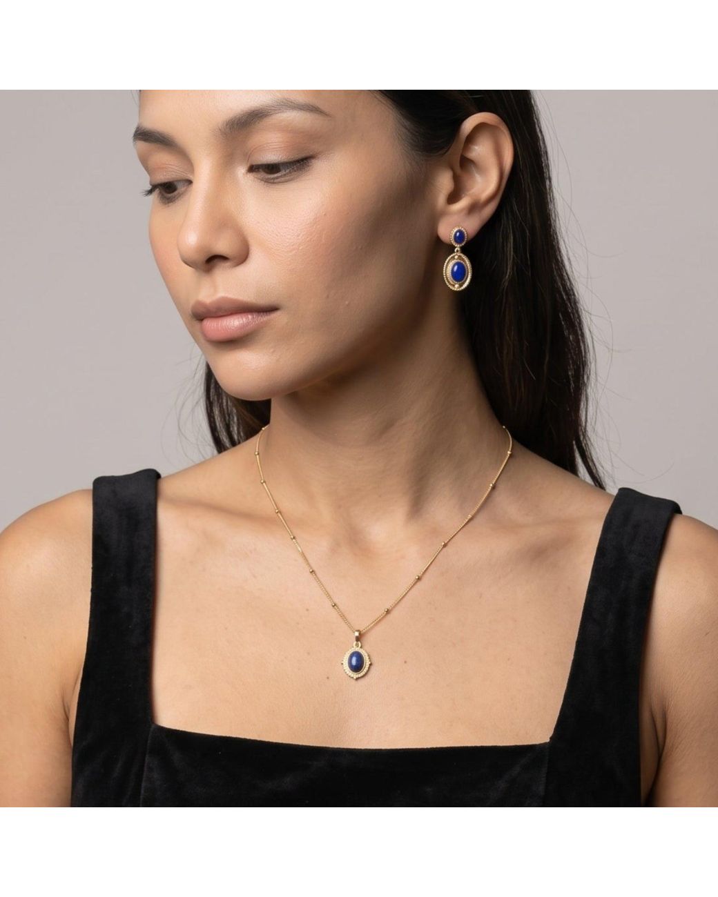 Uchi and Soto Blue Enso Solid 925 With 18K Vermeil & Lapis Lazuli Stone Drop Earrings