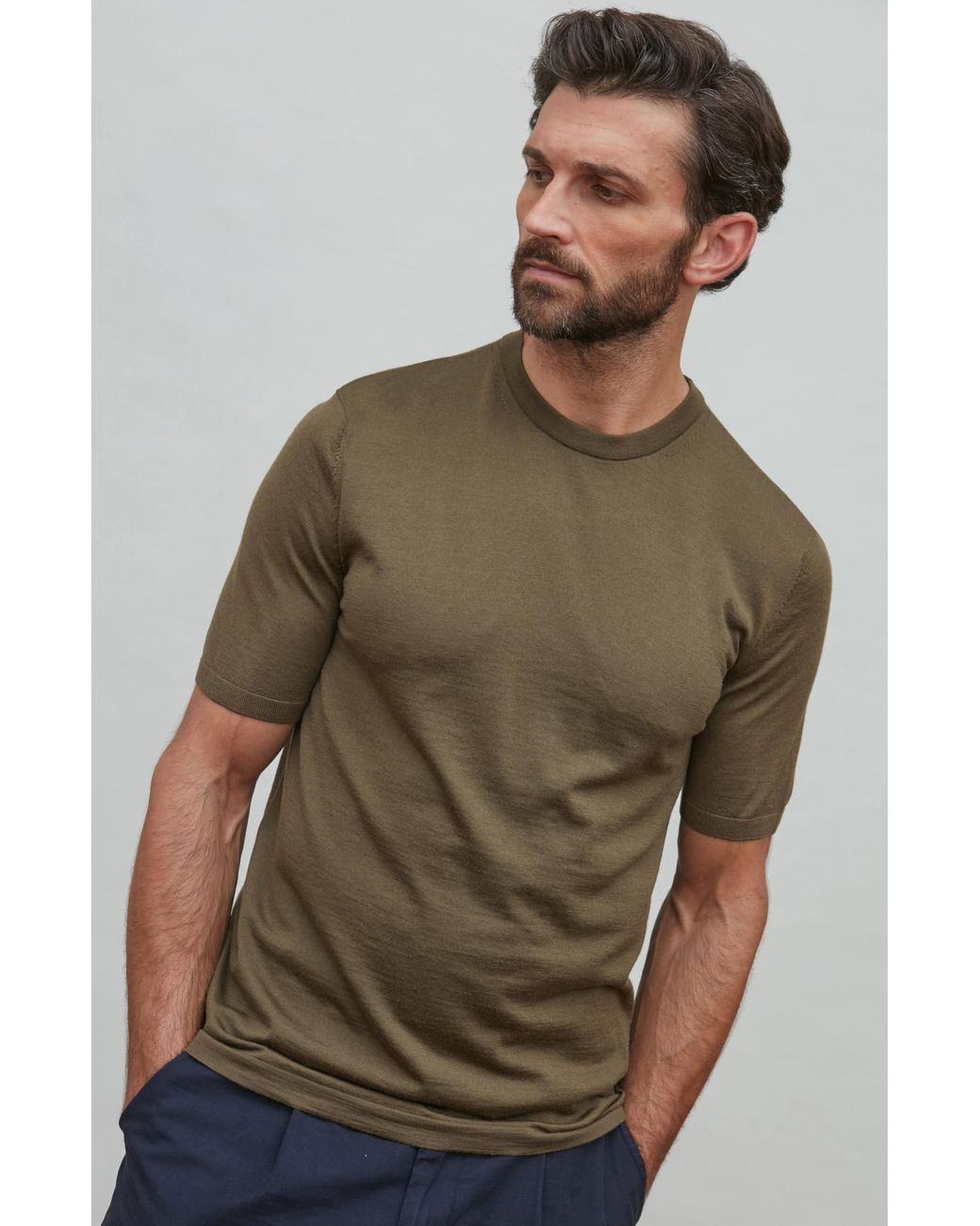 Paul James Knitwear Green Superfine Merino Wool Ilario Knitted T-Shirt for men