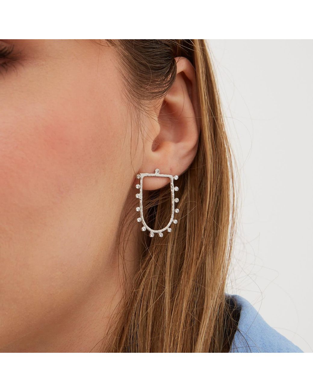 Spero London Metallic Sterling Shield Crown Natural Textured Earrings