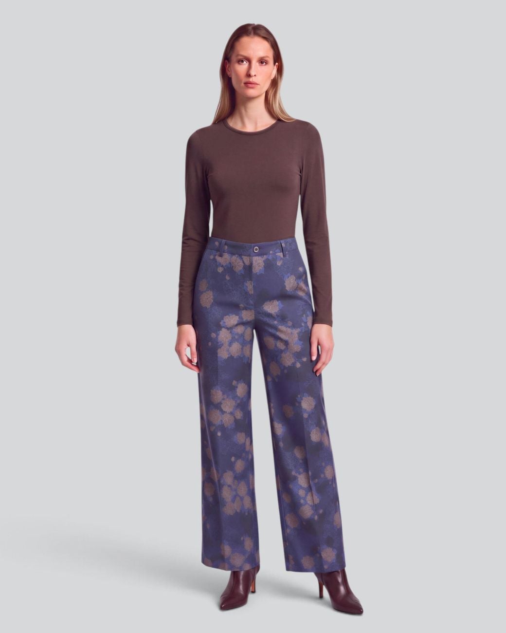 Lords of Harlech Blue Phillis Lans Floral Stretch Tencel Tailored Pant