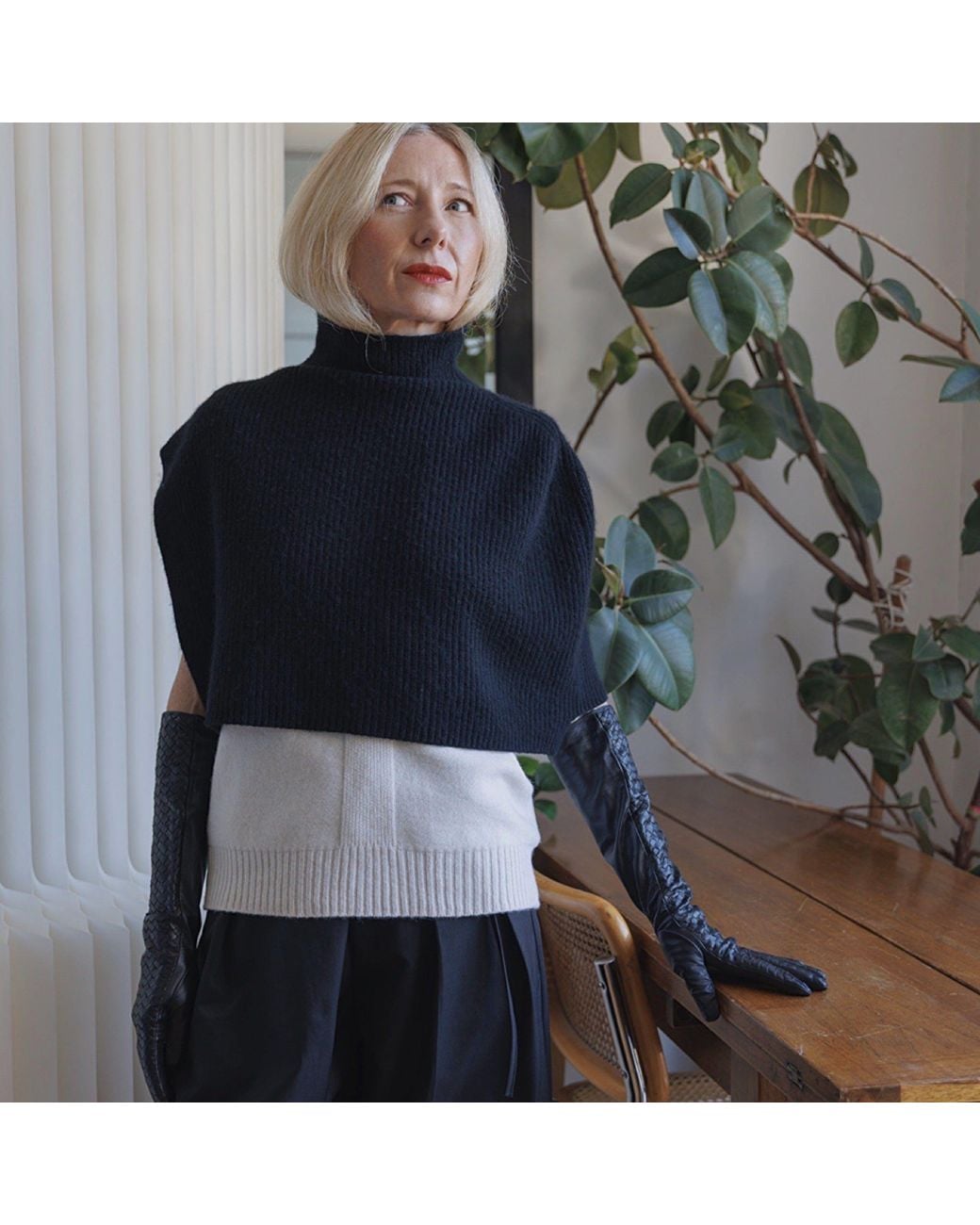 London Atelier Byproduct Black Woven Leather Long Gloves
