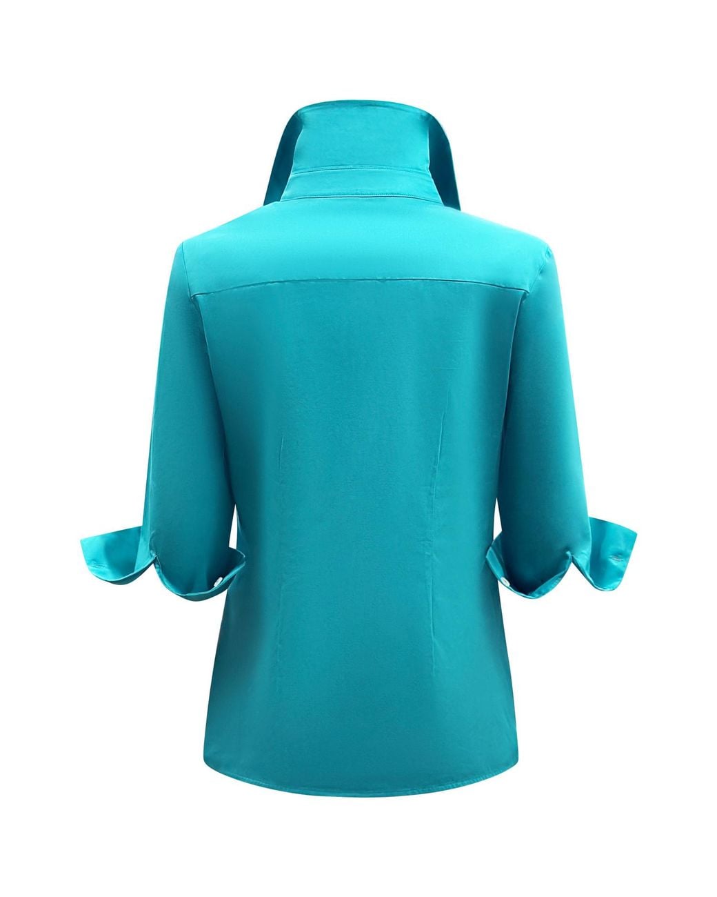 Perlavera Blue Cox Petrol Solid Cotton Satin Three Quarter Sleeve Length Slim Fit Shirt