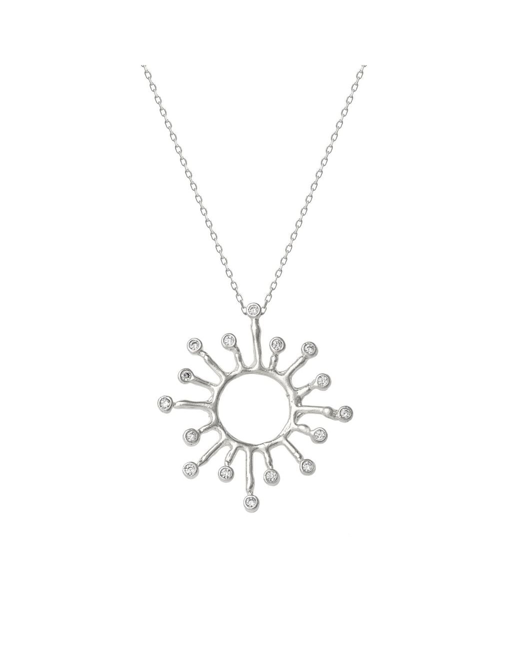 Spero London Metallic Sun Sunburst Large High Quality Crown Natural Textured Molten Sterling Pendant Necklace