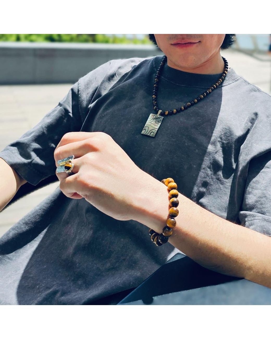 Farra Metallic Tiger-Eye With Lapis Bracelet for men