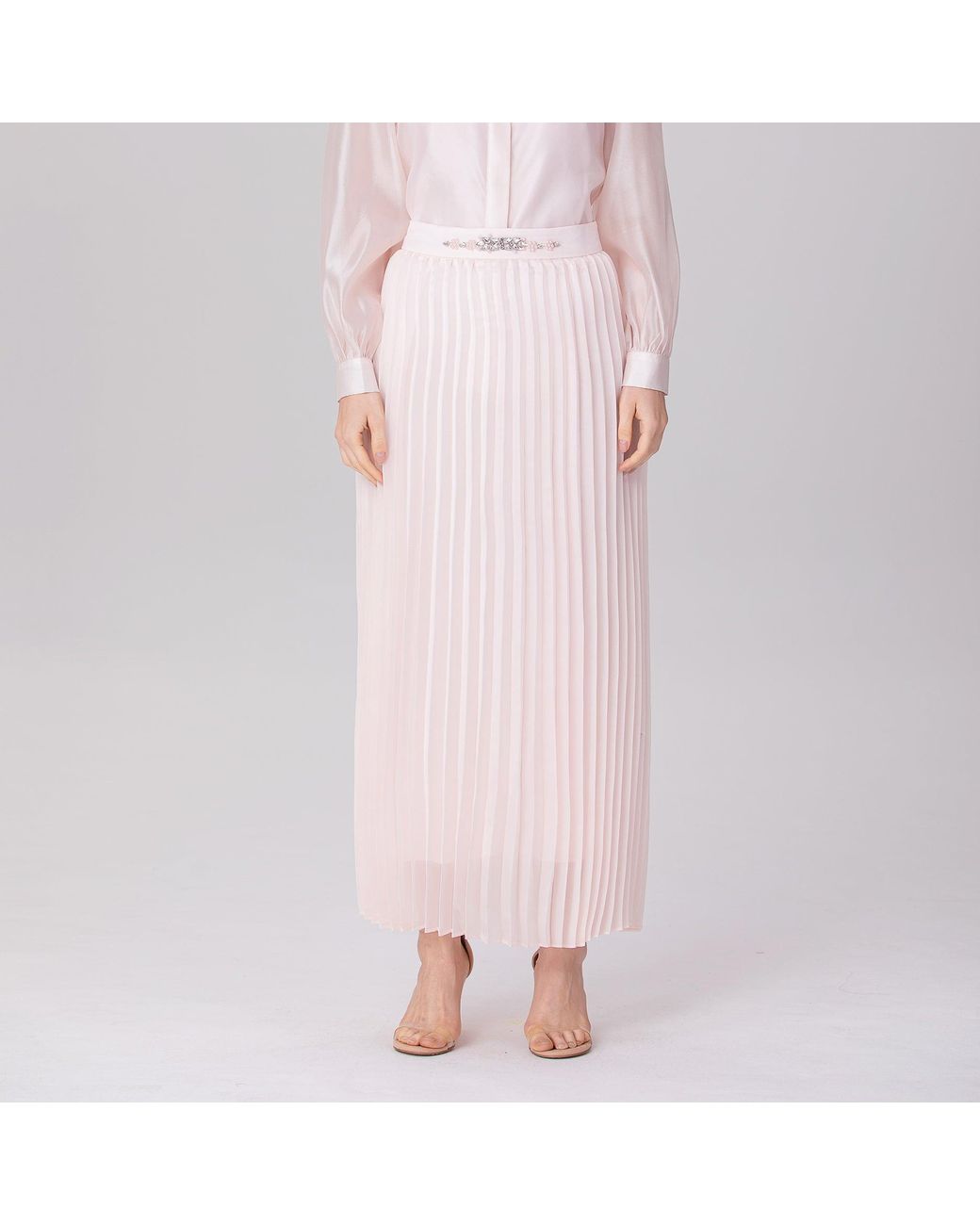 Smart and Joy Pink Organza Pleats Midi Skirt
