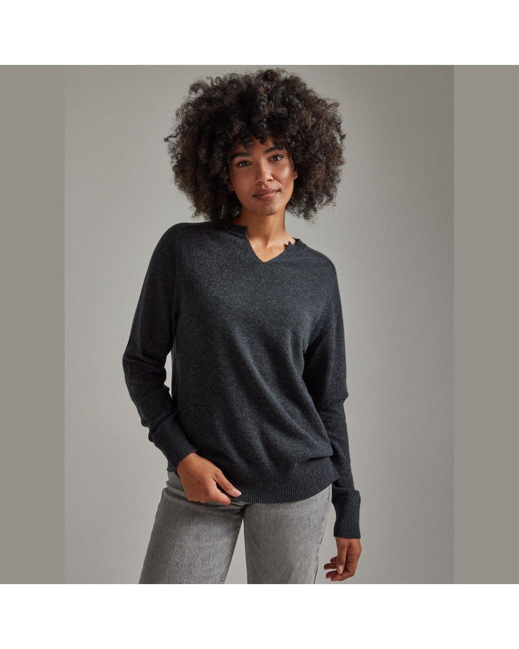 Salts Cashmere Gray Split Crew Neck Sweater