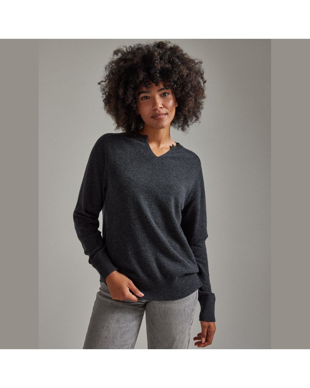 Salts Cashmere Gray Split Crew Neck Sweater