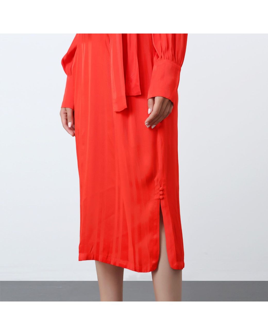 Smart and Joy Red Draped Blouse Dress With Side Bow