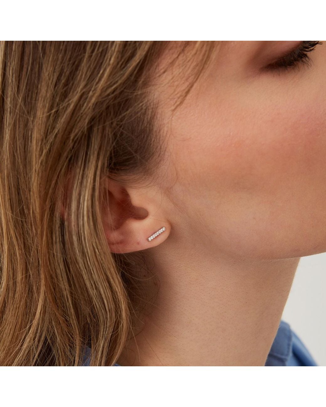 Spero London White Bar Stud Zirconia Earring Sterling