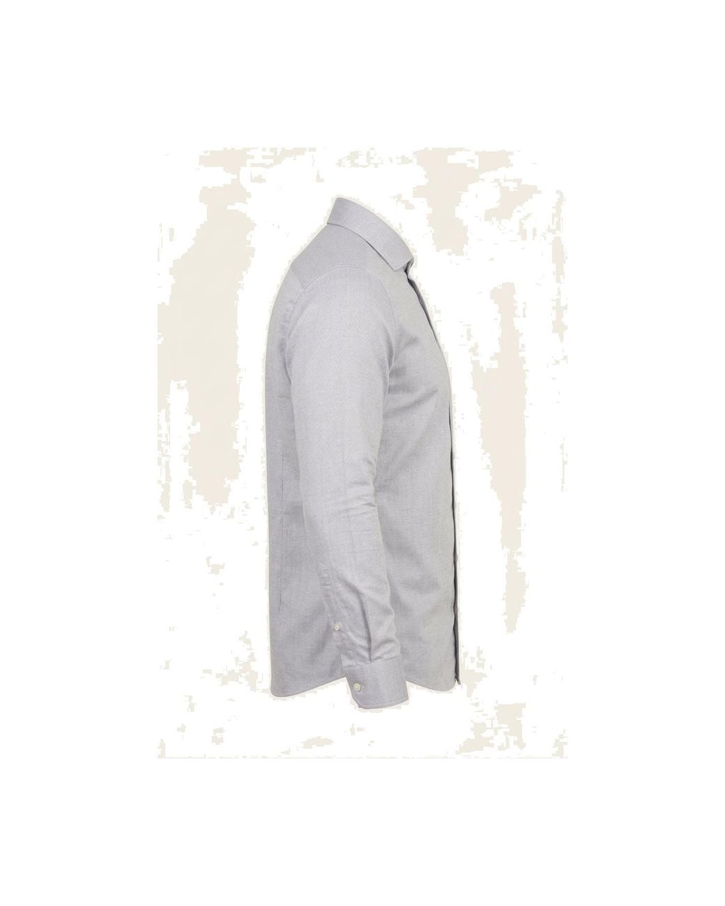 Ron Tomson Gray Pure Cotton Spread Collar Fitted Dress Shirt for men