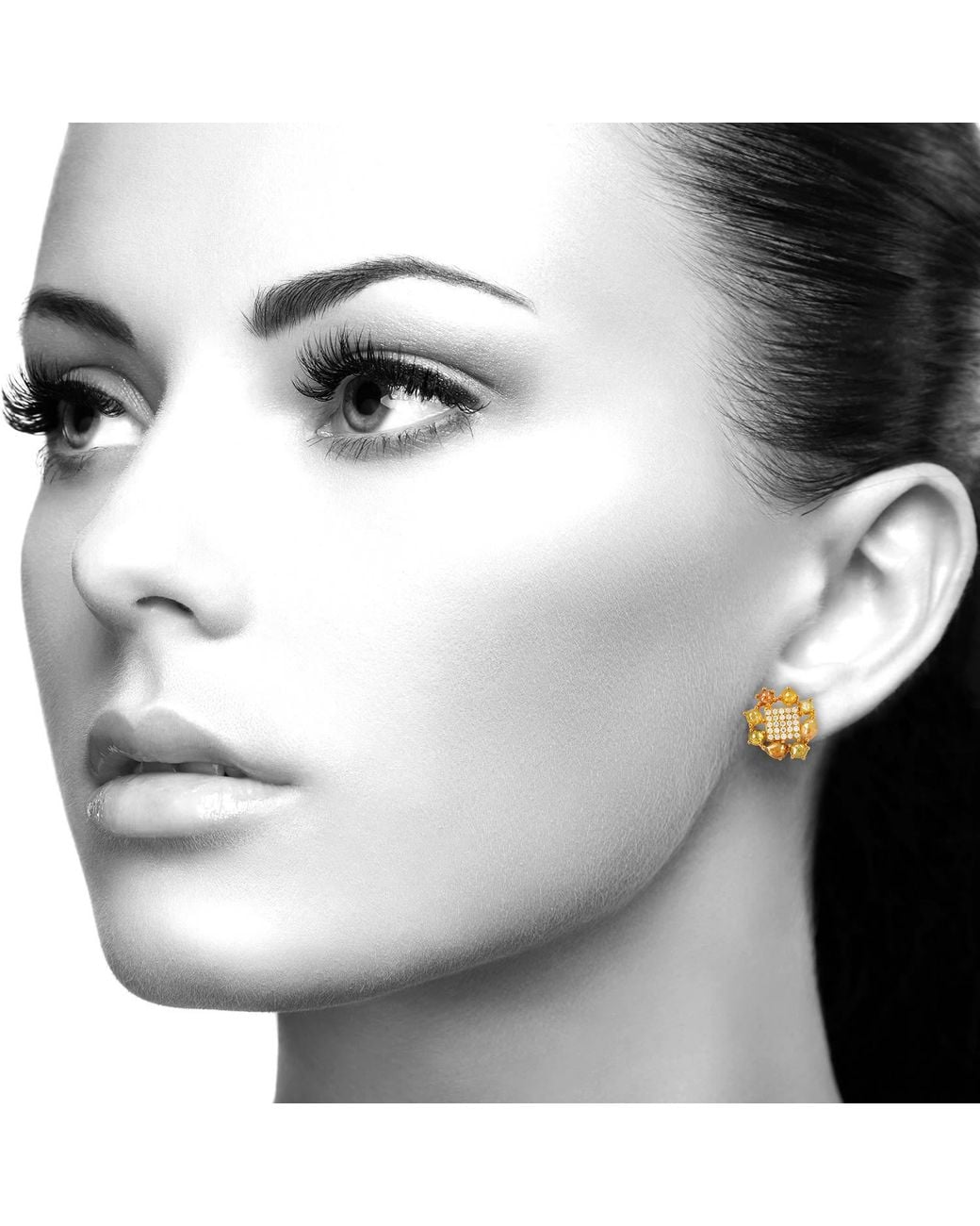 Artisan Metallic Ice Diamond Yellow Solid Yellow Gold Stud Earrings Jewelry