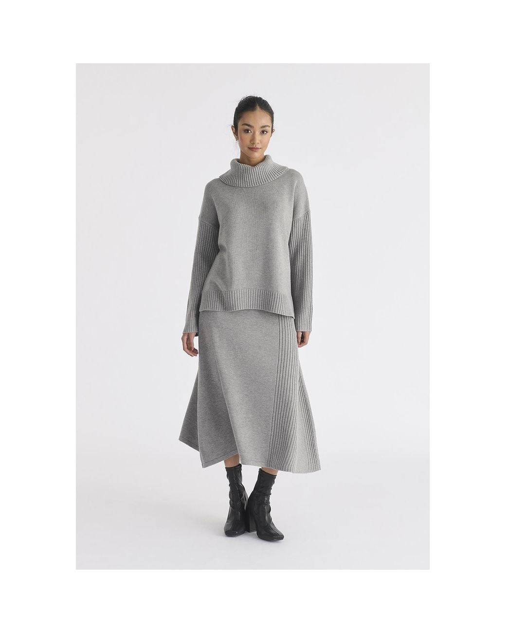Paisie Gray Polo Neck Jumper With Ribbed Details