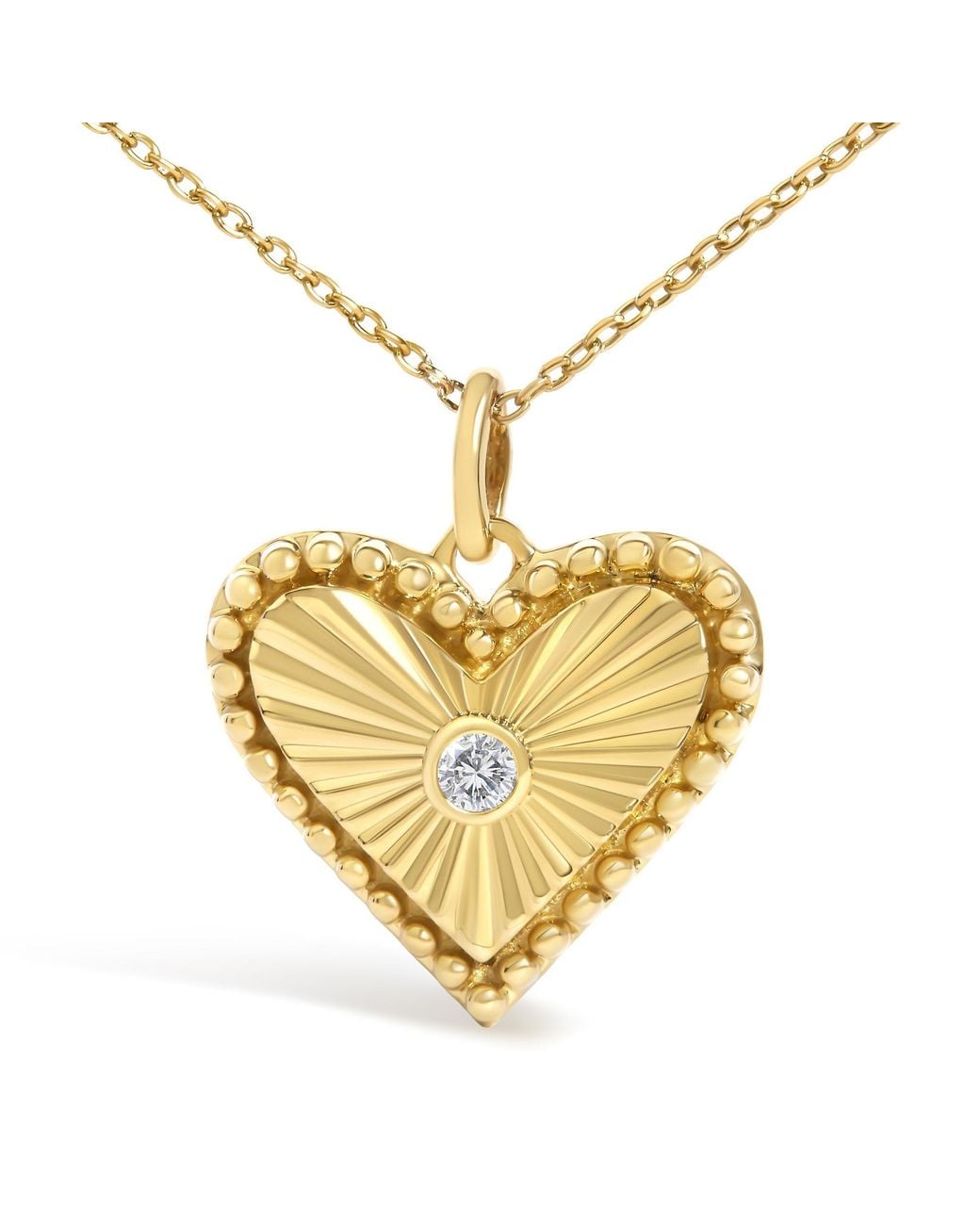Haus of Brilliance Metallic 14K Diamond Accent Heart Fluted Medallion Pendant Necklace