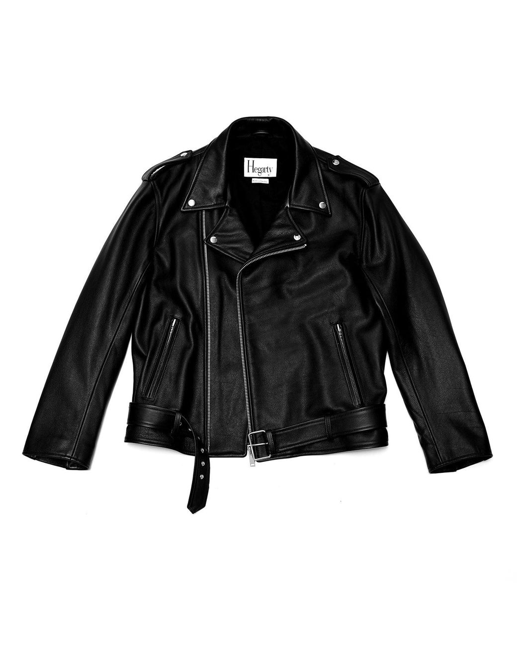 Hegarty London Black Leather Biker Jacket for men