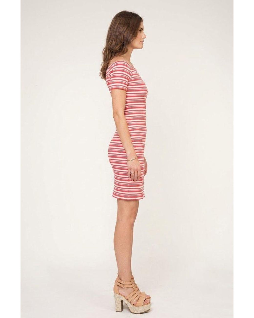 Conquista Red Striped Bardot Dress