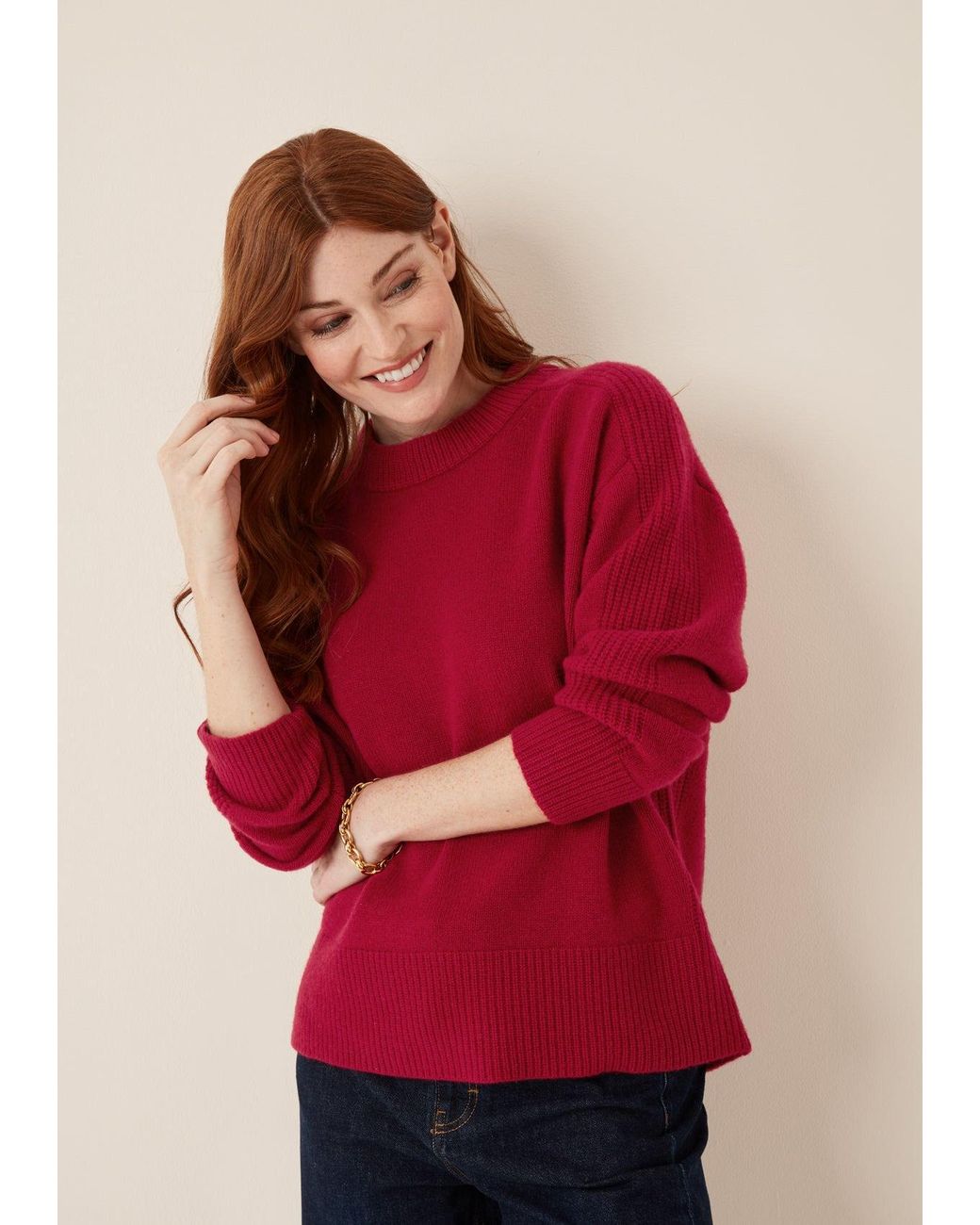 Loop Cashmere Red Cashmere Longline Crew Neck Sweater