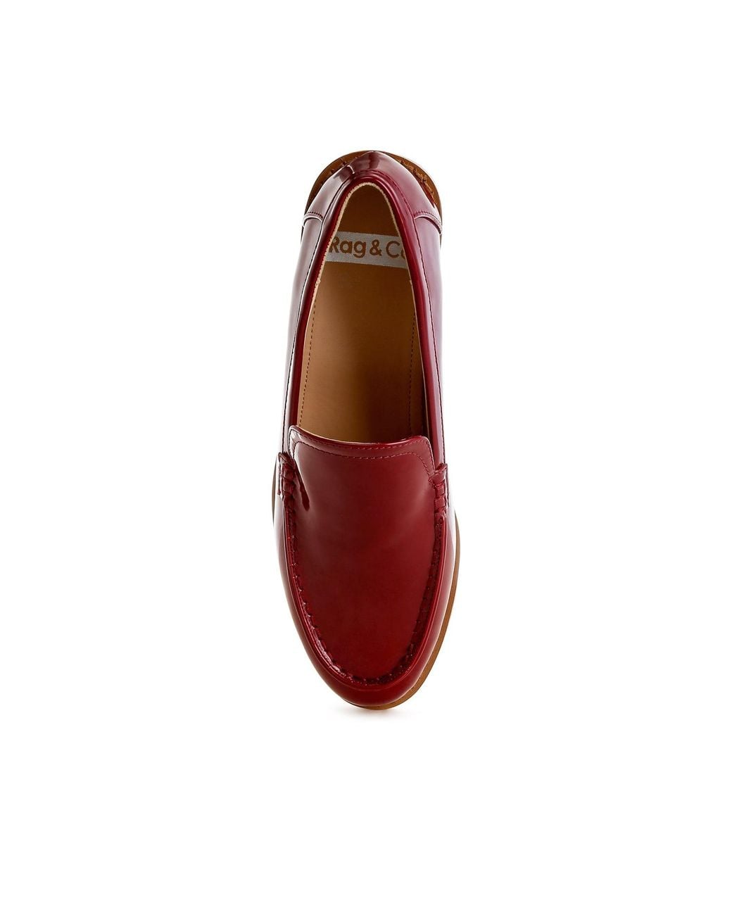 Rag & Co Red Corleone Pleather Stacked Heel Loafers Burgundy