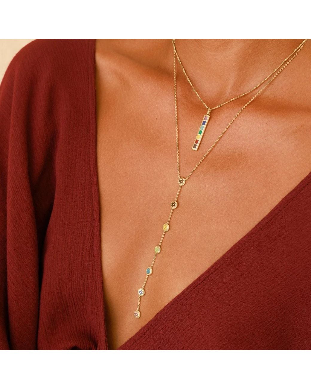 Karma and Luck Metallic Sacred Flow Seven Chakra Energy Necklace