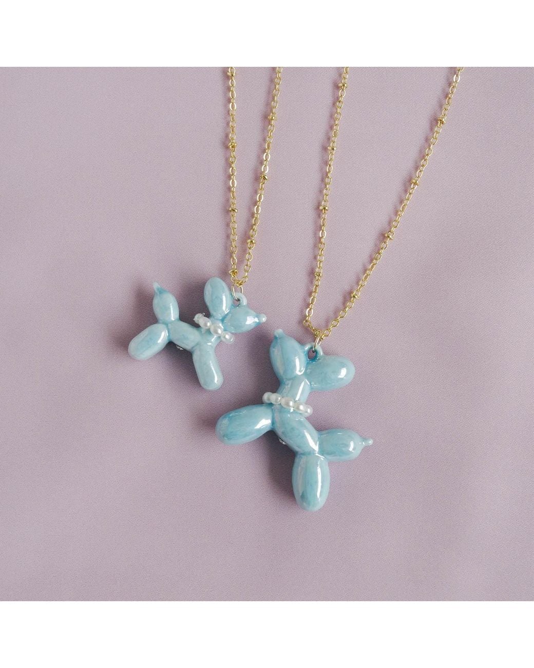 POPORCELAIN Blue Baby Porcelain Balloon Doggie Necklace, Tone