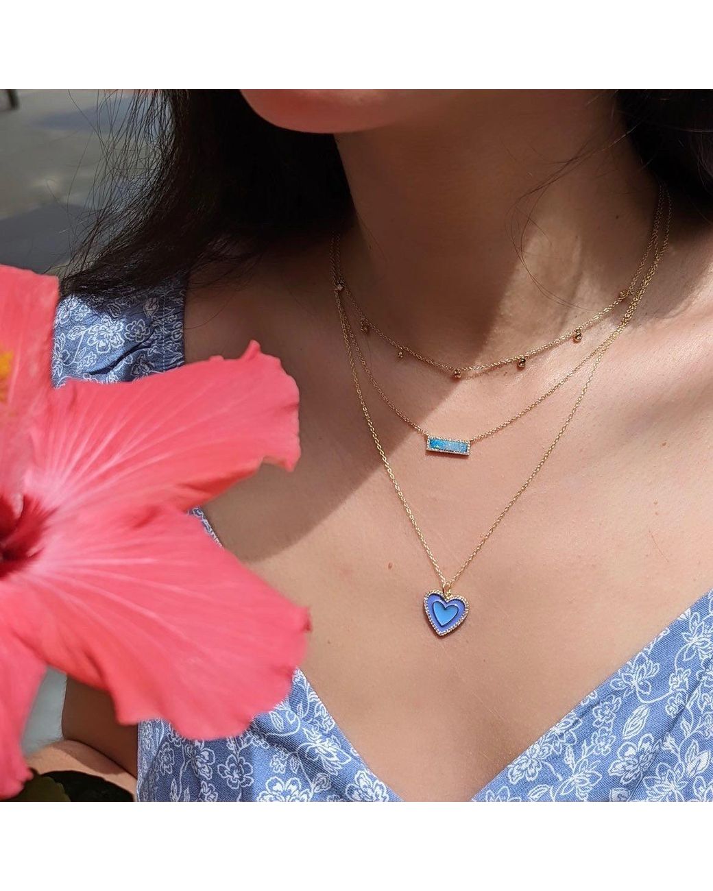 KAMARIA Blue Very Peri Enamel Heart Necklace
