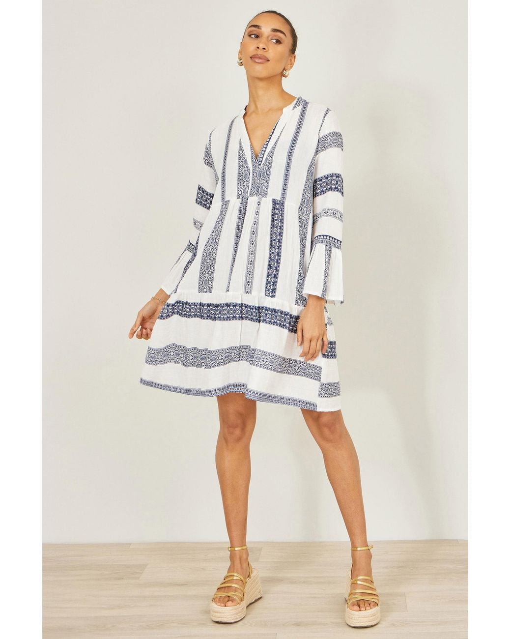 Yumi' Blue Cotton Stripe Tunic