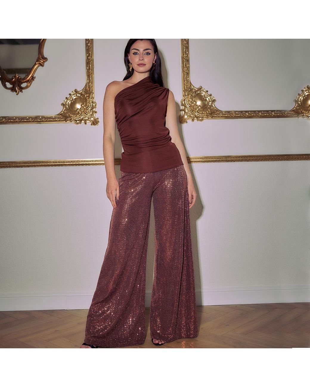 Me & Thee Brown Neutrals Leftfield Copper Sequin Trousers