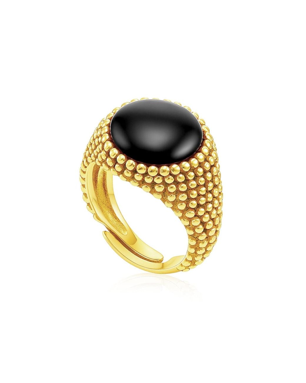 Unaloe Metallic Sterling- Plated Shield Ring With Luminous Onyx