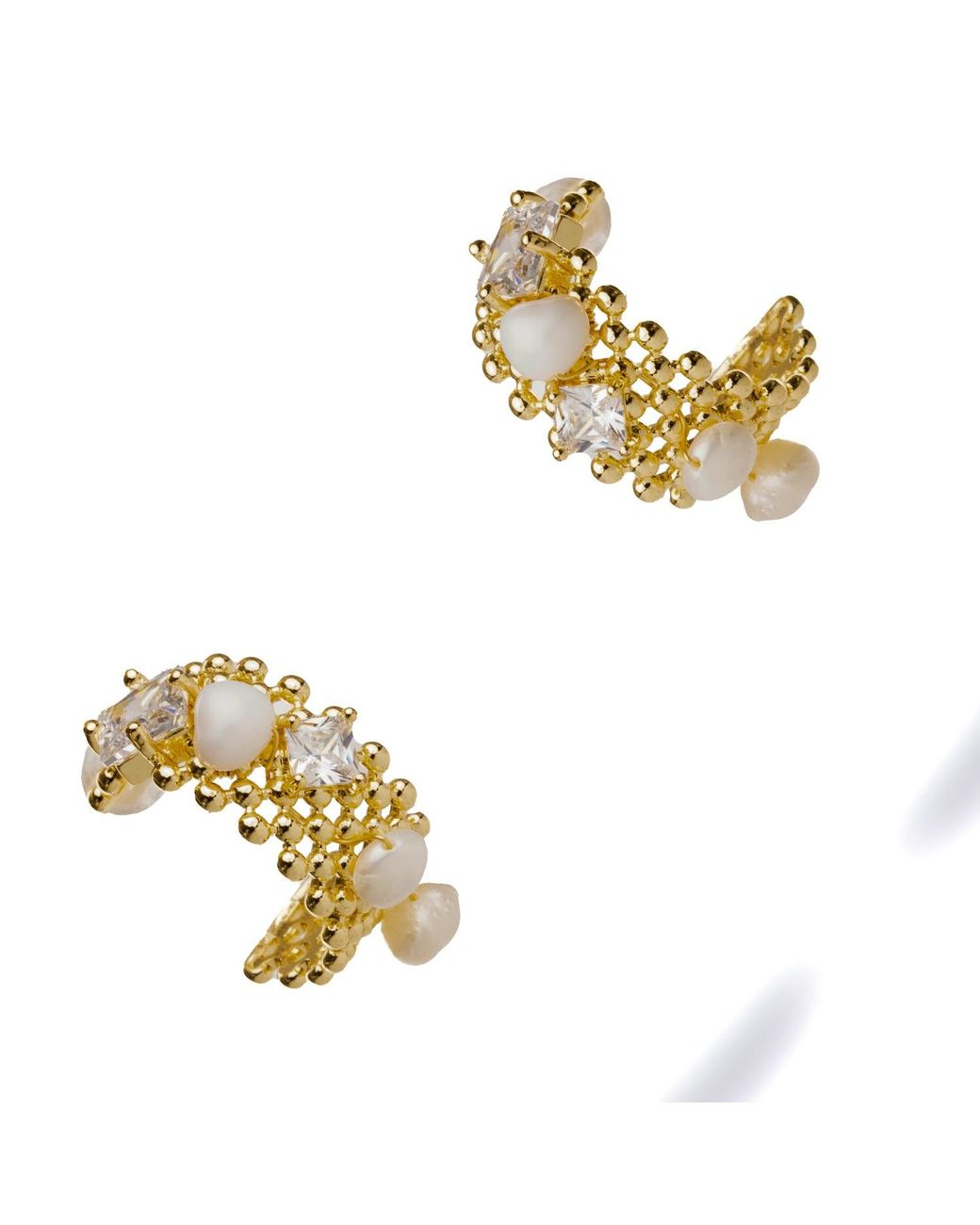 Ebru Jewelry Metallic Pearl & Diamond Filigree Hoop Statement Earrings