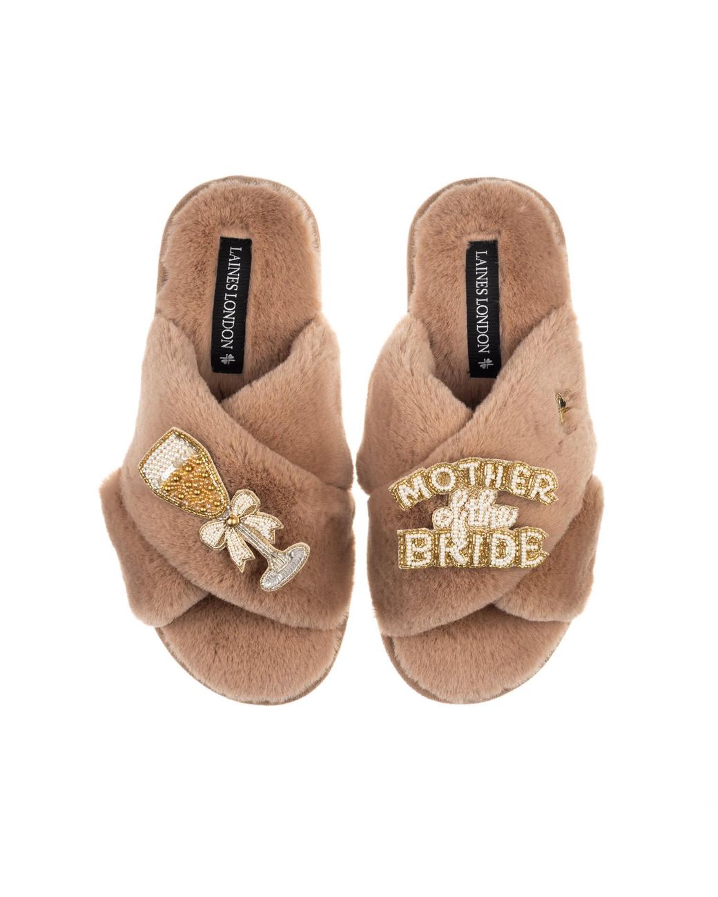 Laines London Brown Neutrals Classic Laines Slippers With Mother Of The Bride Brooches