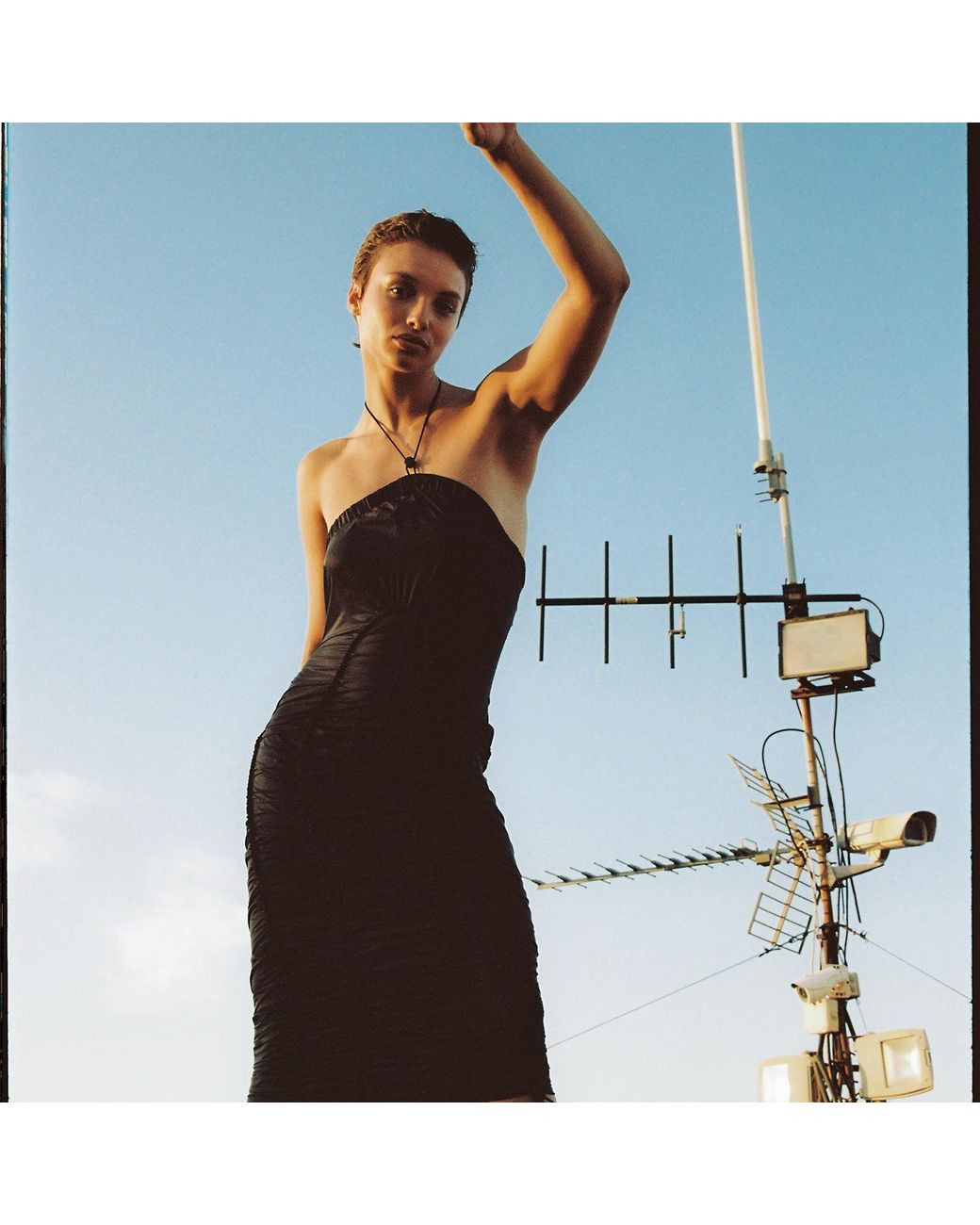 Audrey Vallens Black Spades 2 Gathered Seam Halter Dress