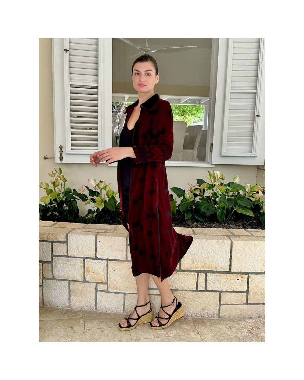 Antra Designs Red Suki Burgundy Velvet Coat Dress