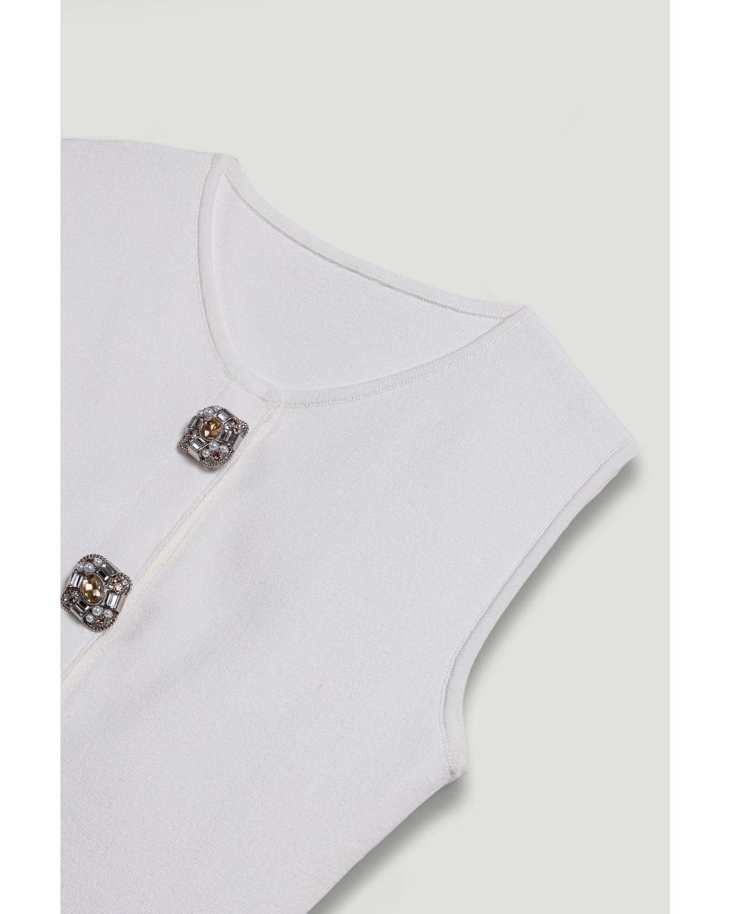 Nocturne Gray Ivory Embellished Sleeveless Knit Top