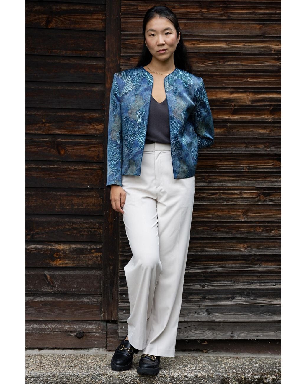 Stovaria Blue Peacock Pure Silk Statement Jacket