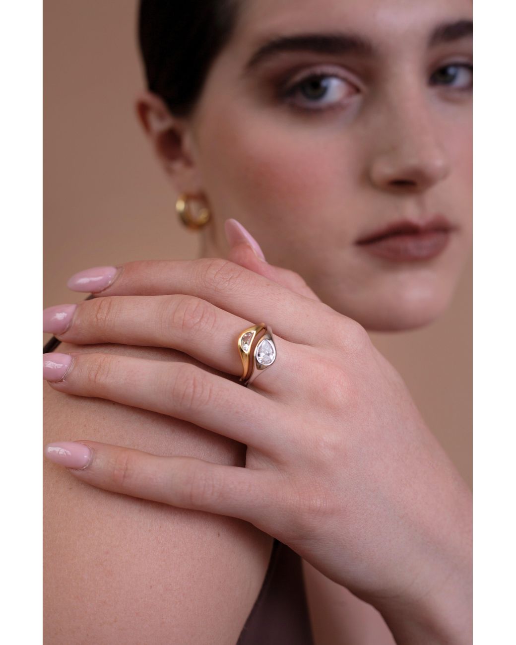 Zynnia Collective Metallic Two Tone Double Ring Set