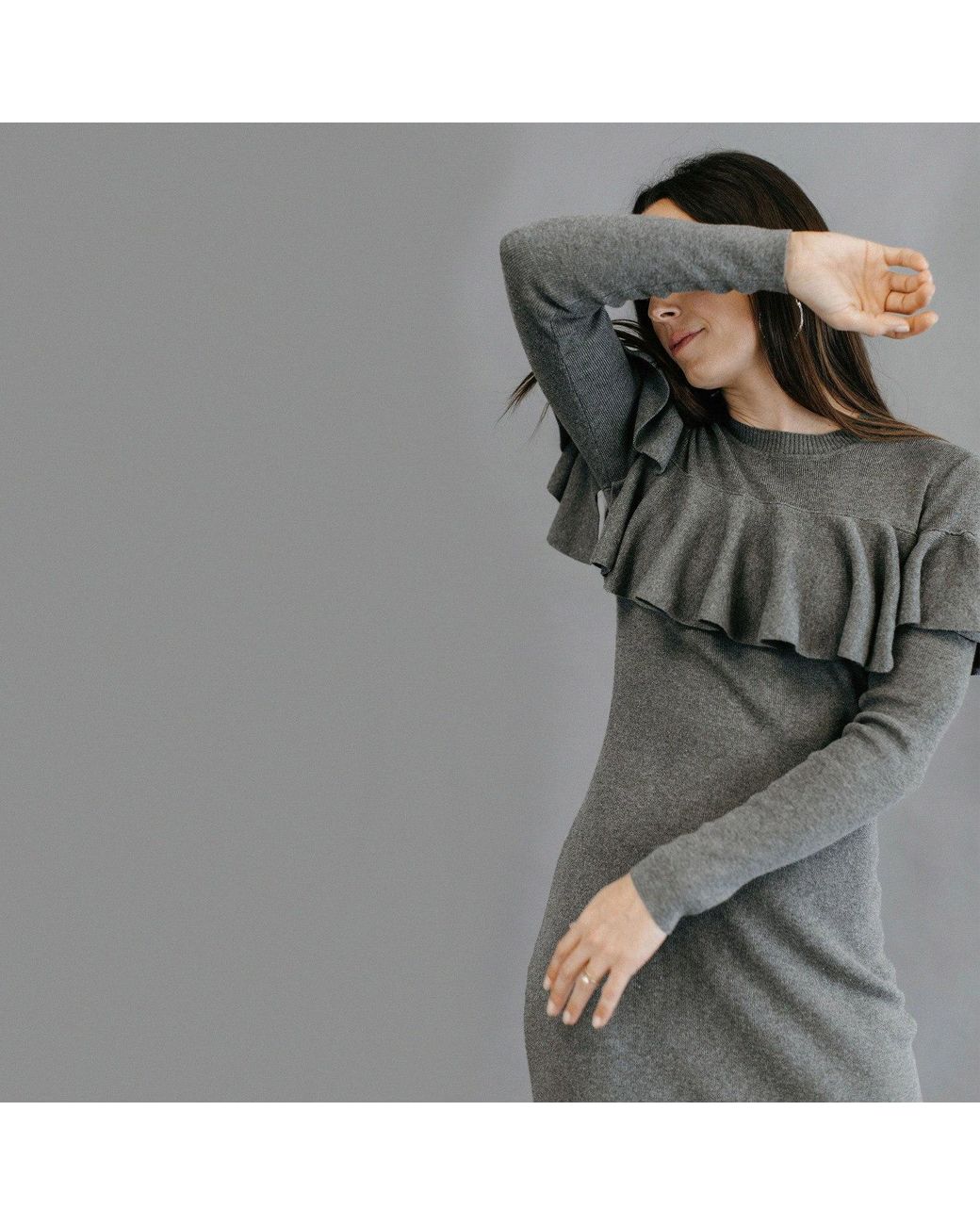 Zenzee Gray Cotton Jersey Ruffle Dress