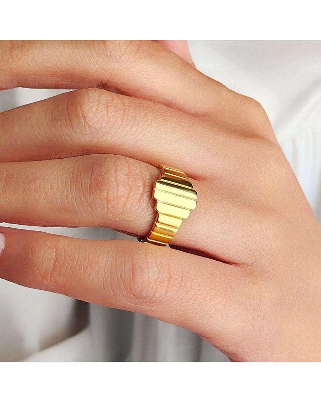 Spero London Metallic Multi Layered Rectangular Sterling Ring