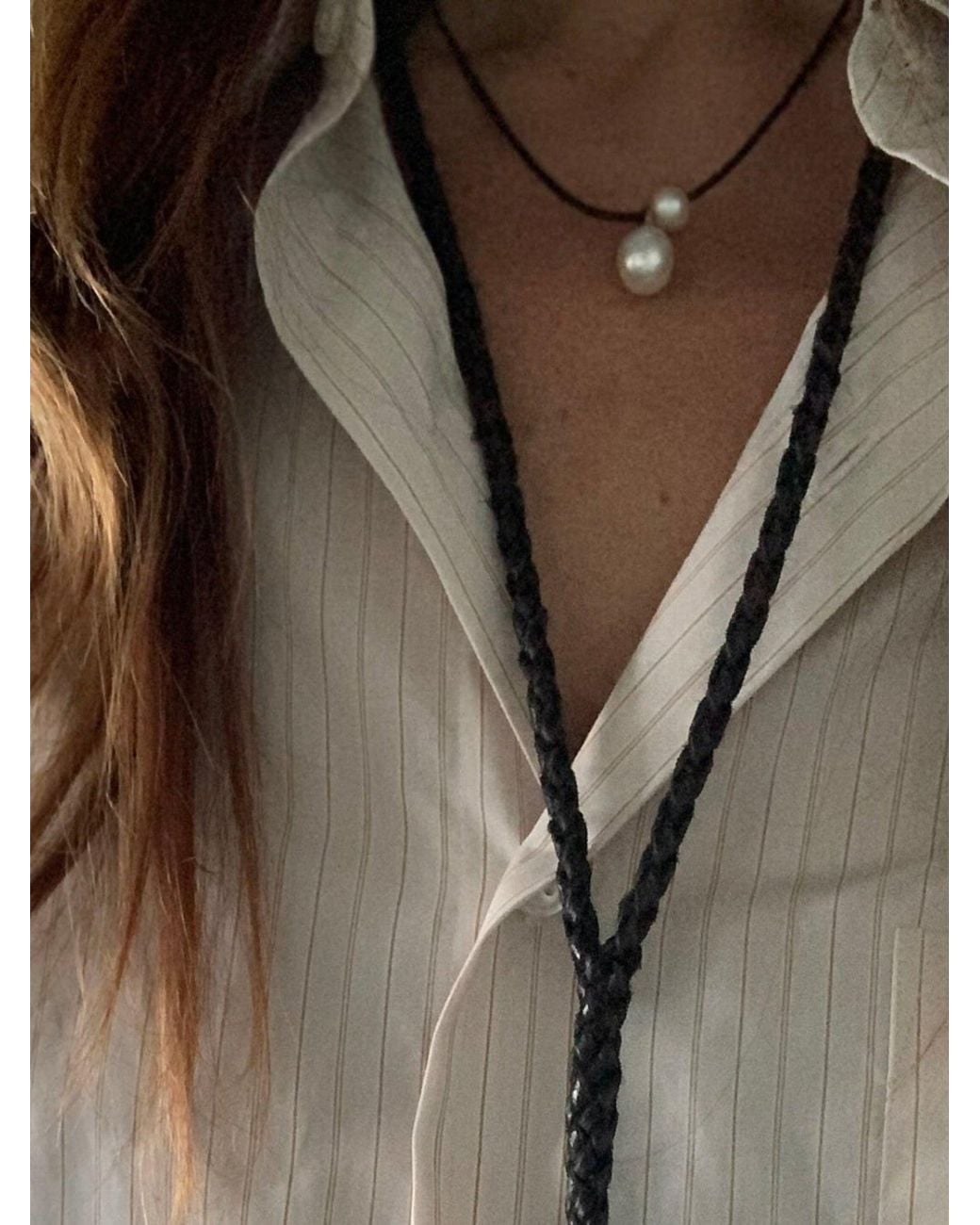 Florentis Jewellery Metallic Asymmetrical Leather & Pearl Necklace