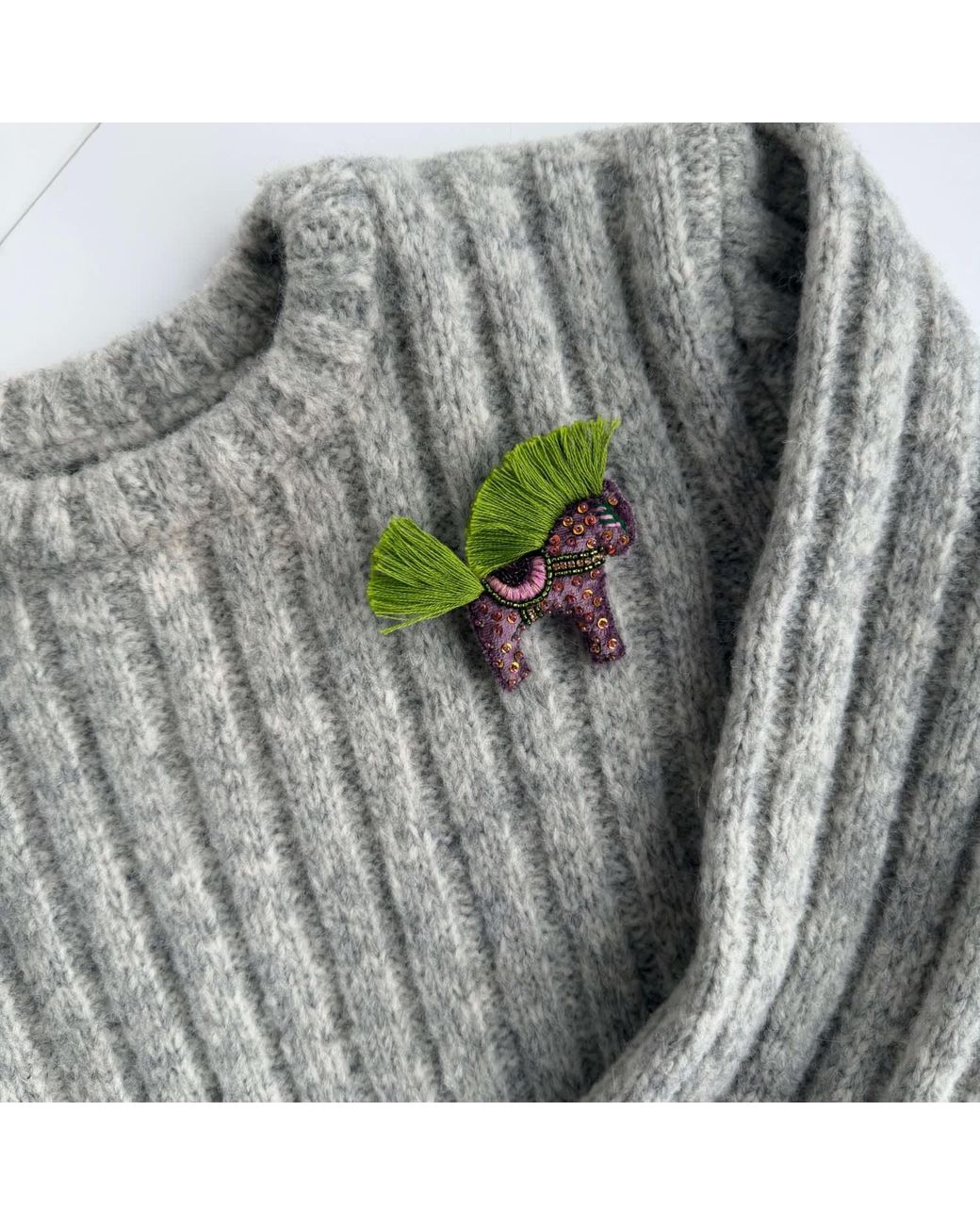 VETKA Green Neutrals Handmade Horse Brooch-Forest
